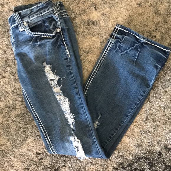 ZCO Premium Destroyed Distressed Bootcut Jeans - Picture 7 of 15